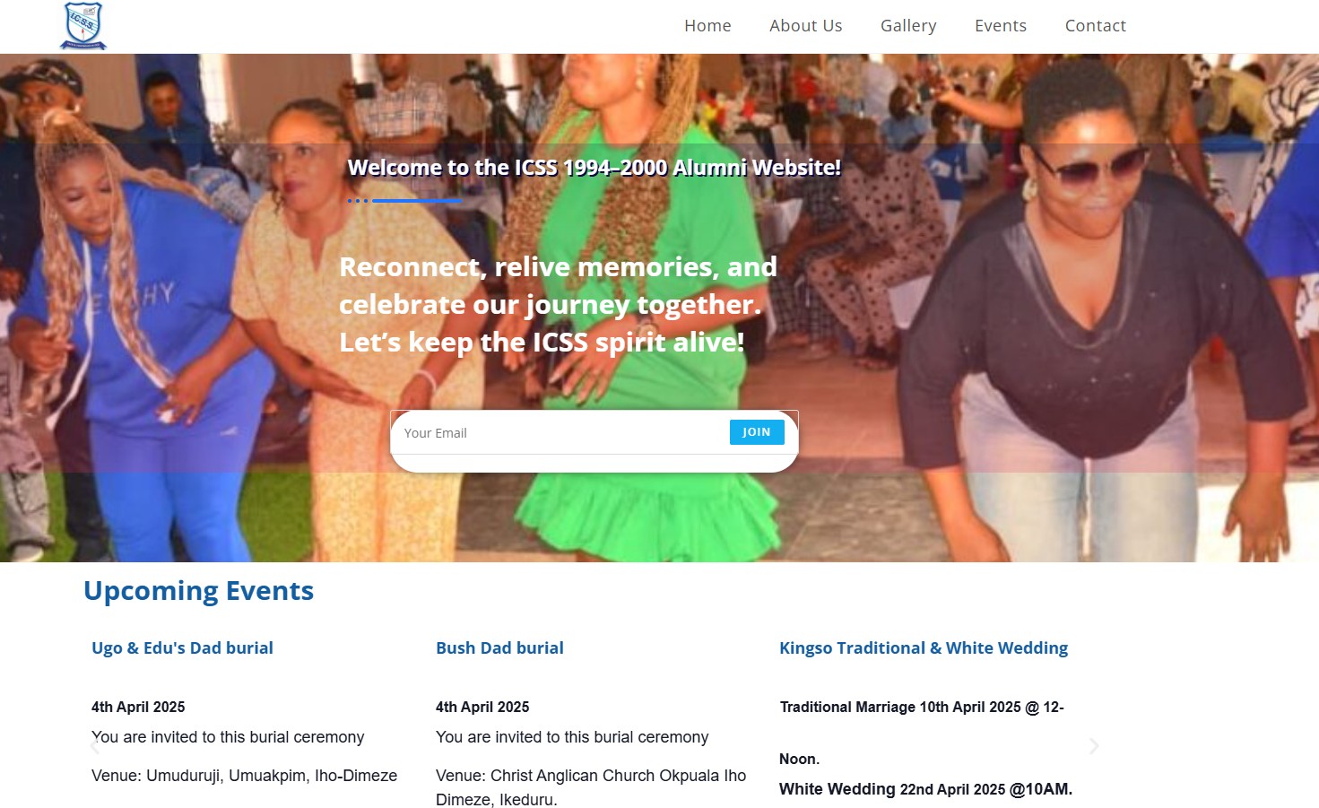 ICSS Alumni website screenshot
