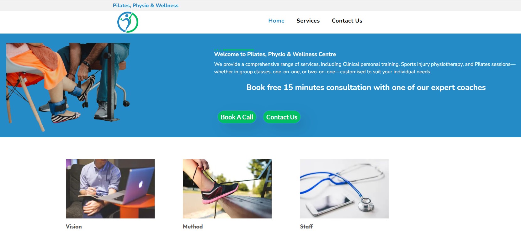 Pilates Physio & Wellness website screenshot
